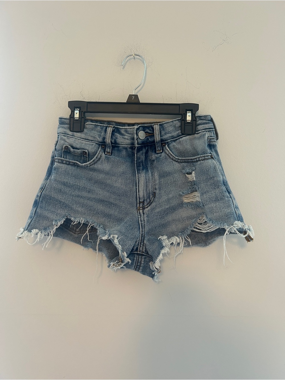 PacSun Light Blue Distressed High-Rise Denim Shorts